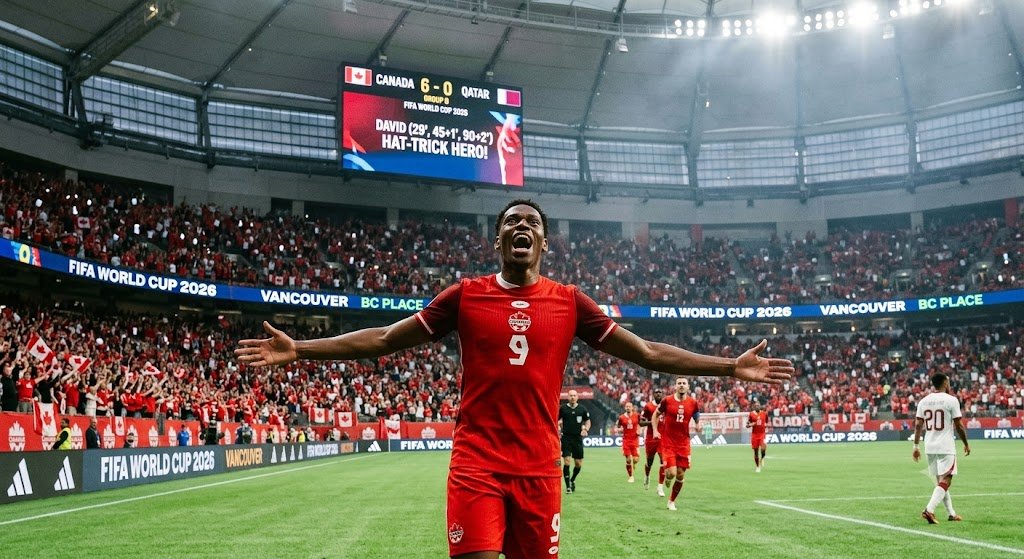 Jonathan David Hat-Trick 2026 Canada Rout Qatar 6-0